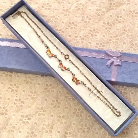 Vintage Handmade Silver Tone Colorful Tiny 3 Butterflies Enamel Necklace - Picture 7 of 7